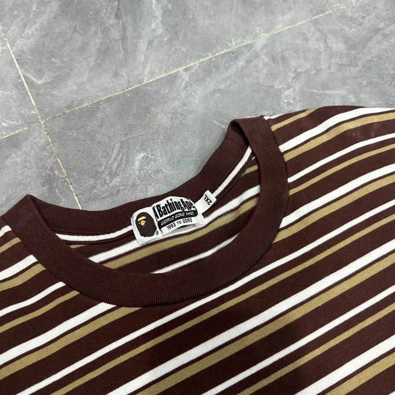 Bape Bape Brown Striped Short Sleeve Shirt Size US XXL / EU 58 / 5 - 4 Thumbnail