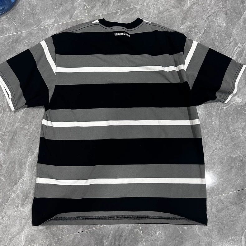 Bape Bape Black White Gray Striped Short Sleeve Shirt Size US XXL / EU 58 / 5 - 2 Thumbnail