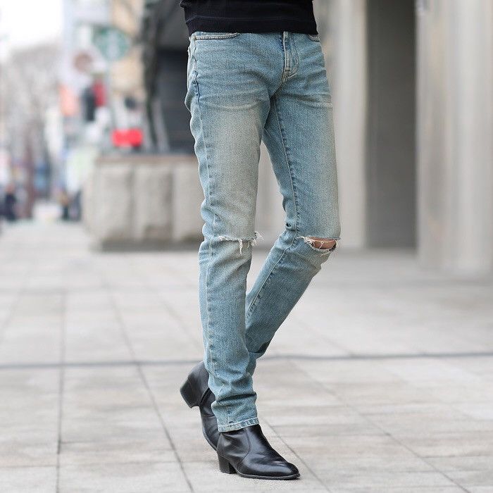 Hedi Slimane × Saint Laurent Paris 16SS Ripped Knee Blue