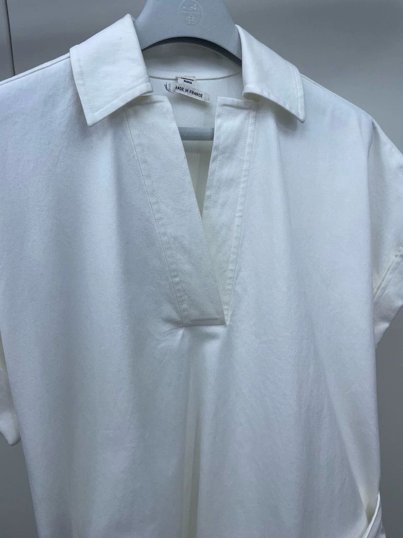 Hermes Hermes White V-neck Tie Waist Dress Size US 40 / EU 56 - 3 Thumbnail