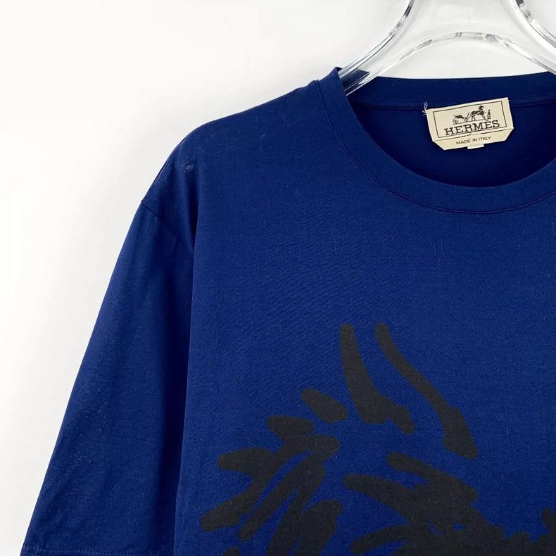 Hermes Hermes Navy Blue Dragon Print Cotton T-Shirt Size US L / EU 52-54 / 3 - 3 Thumbnail