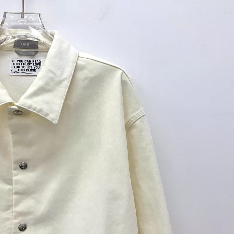 Dior Beige Letter Embroidered Cotton Long Sleeve Shirt Size US L / EU 52-54 / 3 - 3 Thumbnail