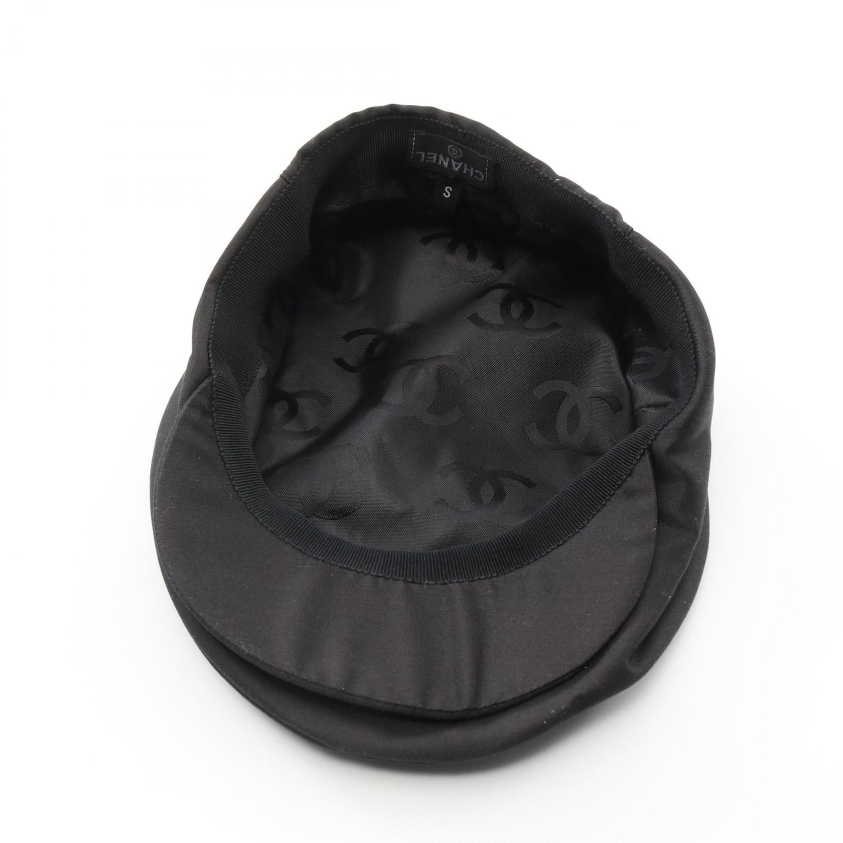 Chanel Chanel Hunting Cap Hat Logo Print Silk Black Size ONE SIZE - 3 Thumbnail