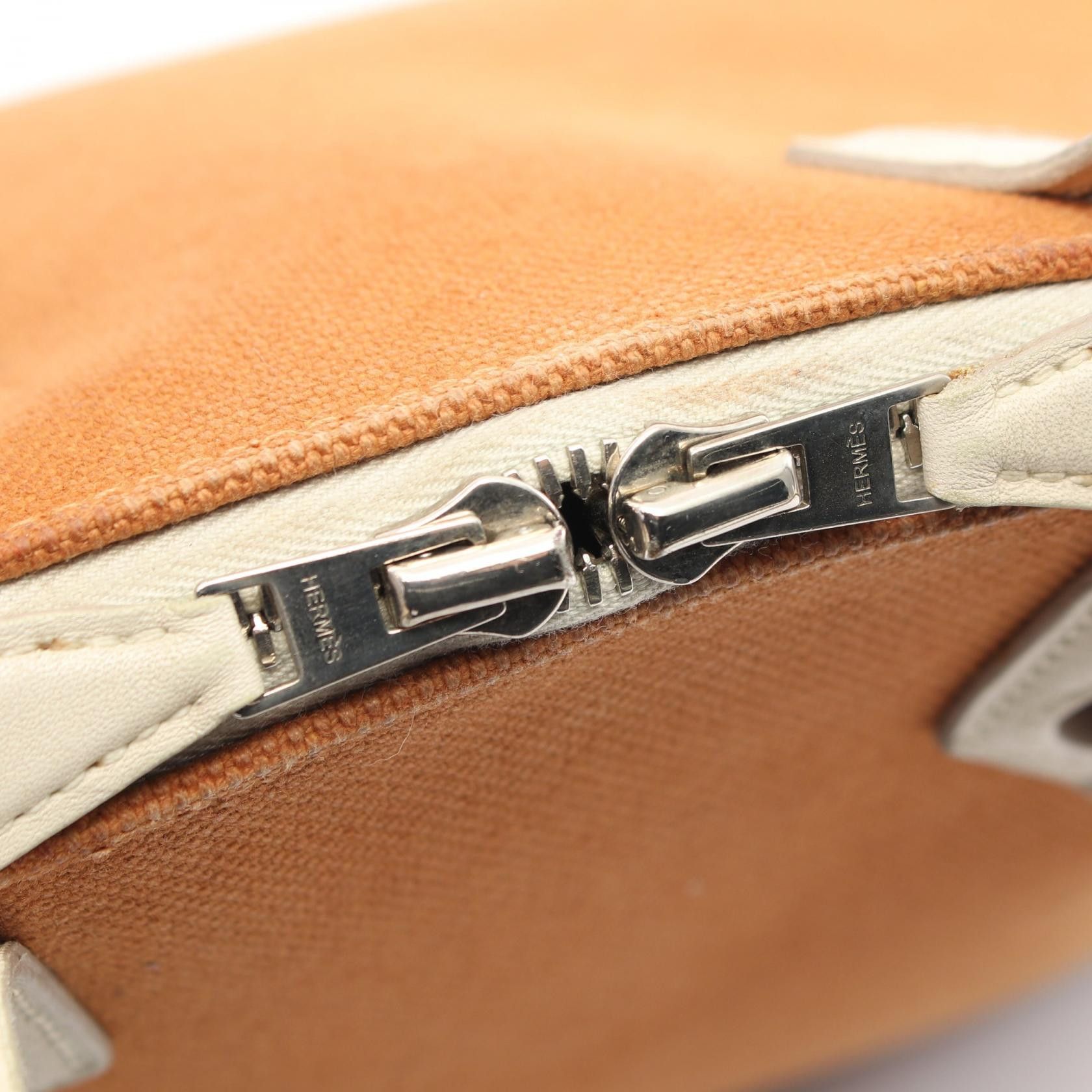 Hermes Hermes Sack Eboue Pm Handbag Canvas Leather Light Brown White Silver Hardware □J Carved Stamp Size ONE SIZE - 10 Thumbnail