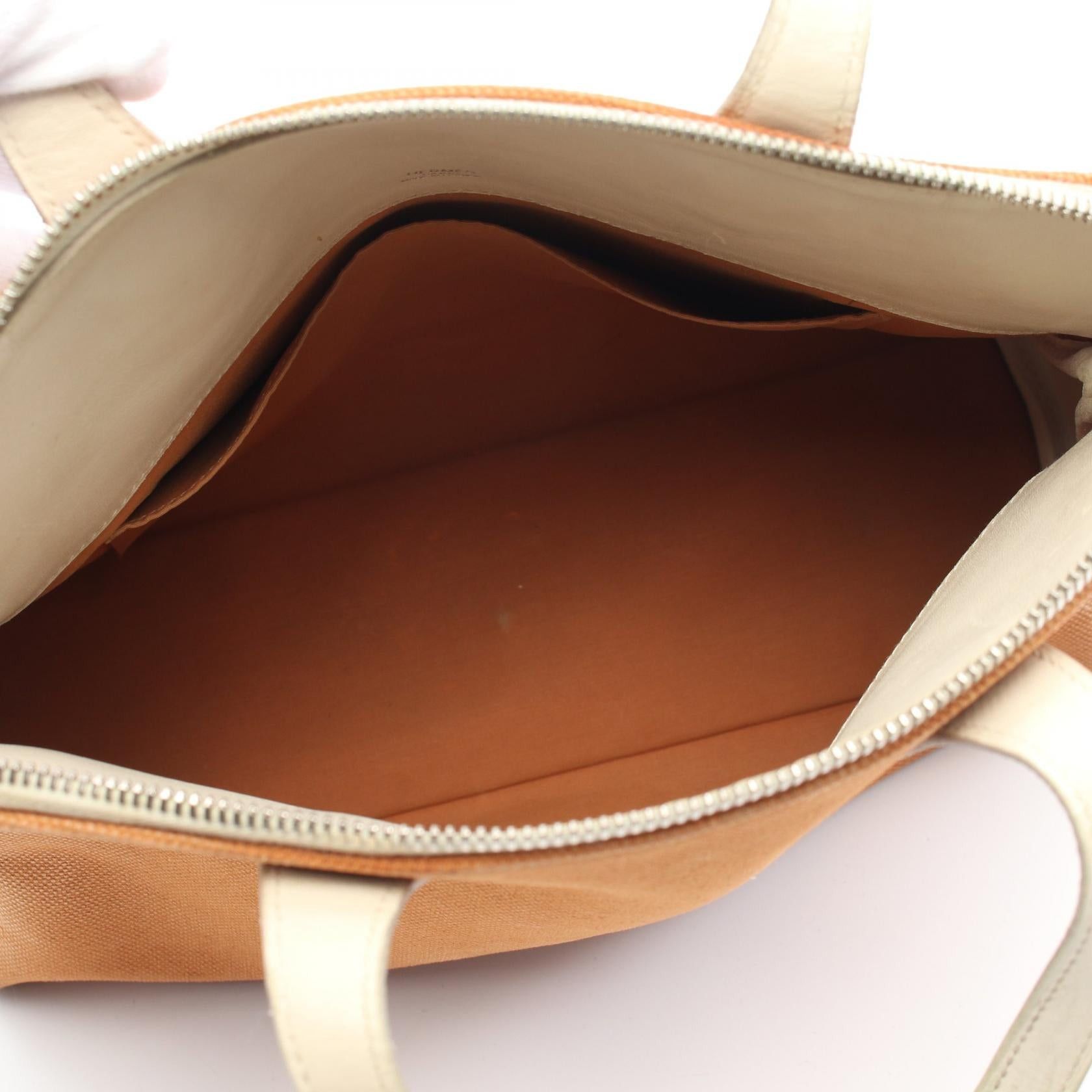 Hermes Hermes Sack Eboue Pm Handbag Canvas Leather Light Brown White Silver Hardware □J Carved Stamp Size ONE SIZE - 3 Thumbnail