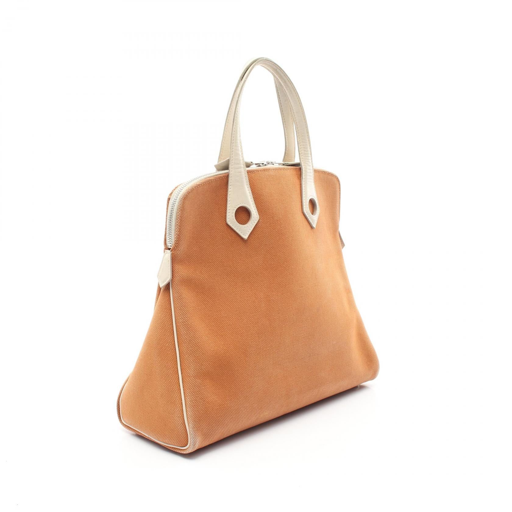 Hermes Hermes Sack Eboue Pm Handbag Canvas Leather Light Brown White Silver Hardware □J Carved Stamp Size ONE SIZE - 2 Thumbnail