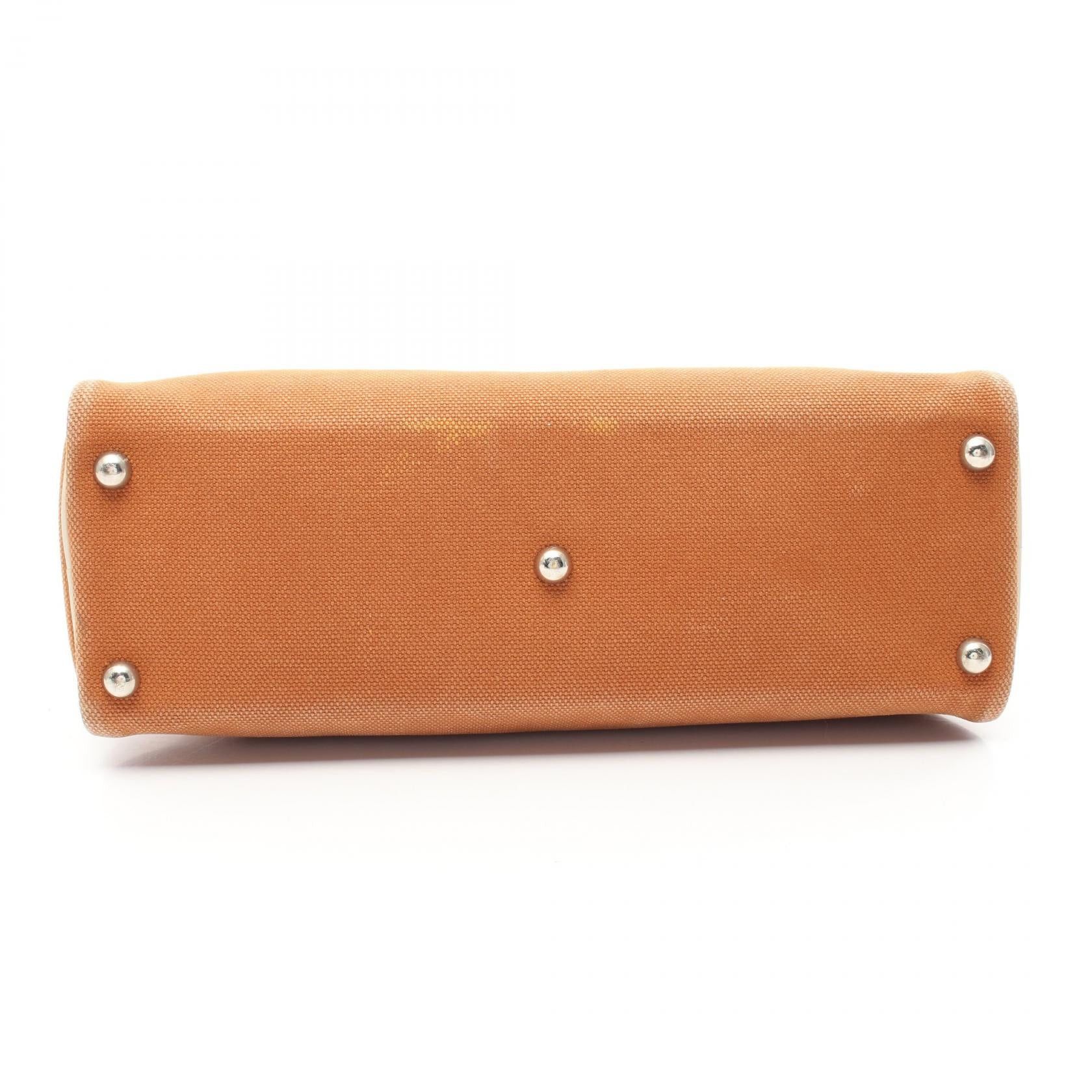 Hermes Hermes Sack Eboue Pm Handbag Canvas Leather Light Brown White Silver Hardware □J Carved Stamp Size ONE SIZE - 14 Thumbnail