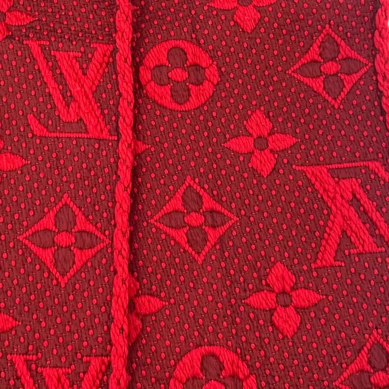 Louis Vuitton Louis Vuitton Red Logo Wool Fringe Scarf Size ONE SIZE - 7 Thumbnail