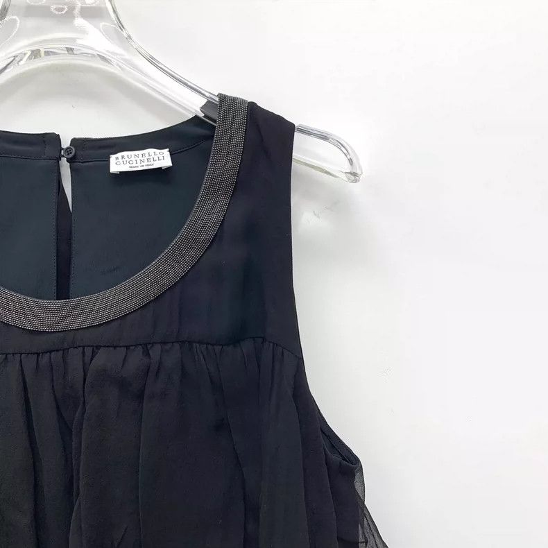 Brunello Cucinelli Brunello Cucinelli Black Sleeveless Silk Top Size US M / EU 48-50 / 2 - 3 Thumbnail