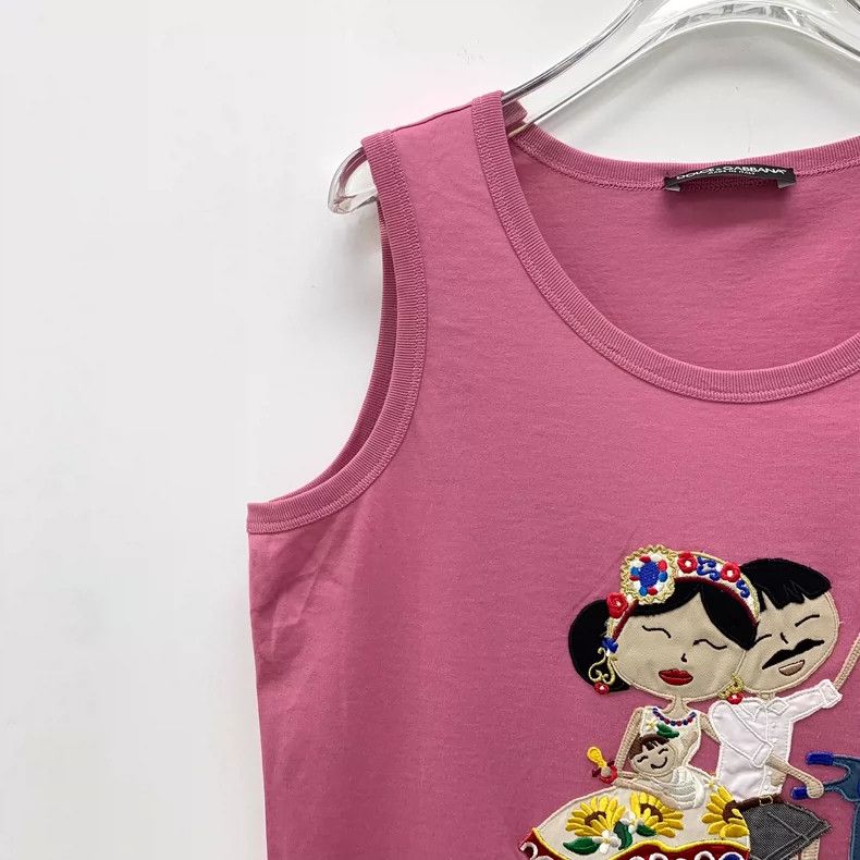 Dolce & Gabbana Pink Cartoon Embroidered Sleeveless Top Size US M / EU 48-50 / 2 - 3 Thumbnail