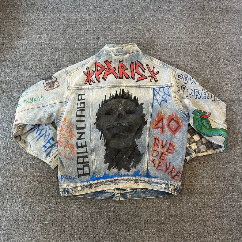 Balenciaga Balenciaga Oversized Graffiti Denim Jacket Size US XXS / EU 40 - 2 Thumbnail
