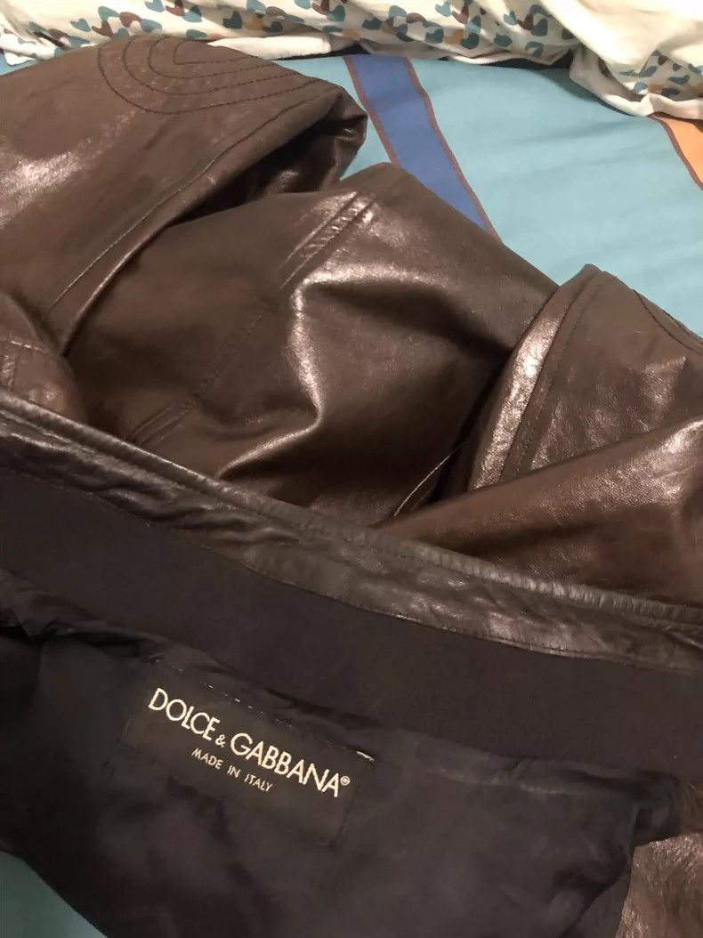 Dolce & Gabbana Brown Leather Jacket with Quilted Details Size US L / EU 52-54 / 3 - 7 Thumbnail