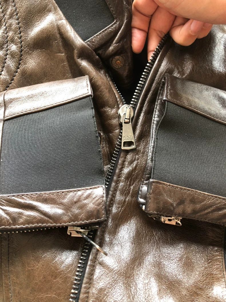 Dolce & Gabbana Brown Leather Jacket with Quilted Details Size US L / EU 52-54 / 3 - 6 Thumbnail