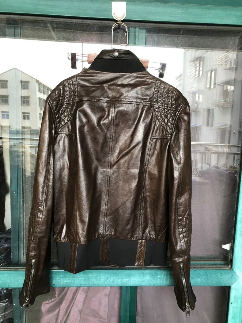 Dolce & Gabbana Brown Leather Jacket with Quilted Details Size US L / EU 52-54 / 3 - 2 Thumbnail