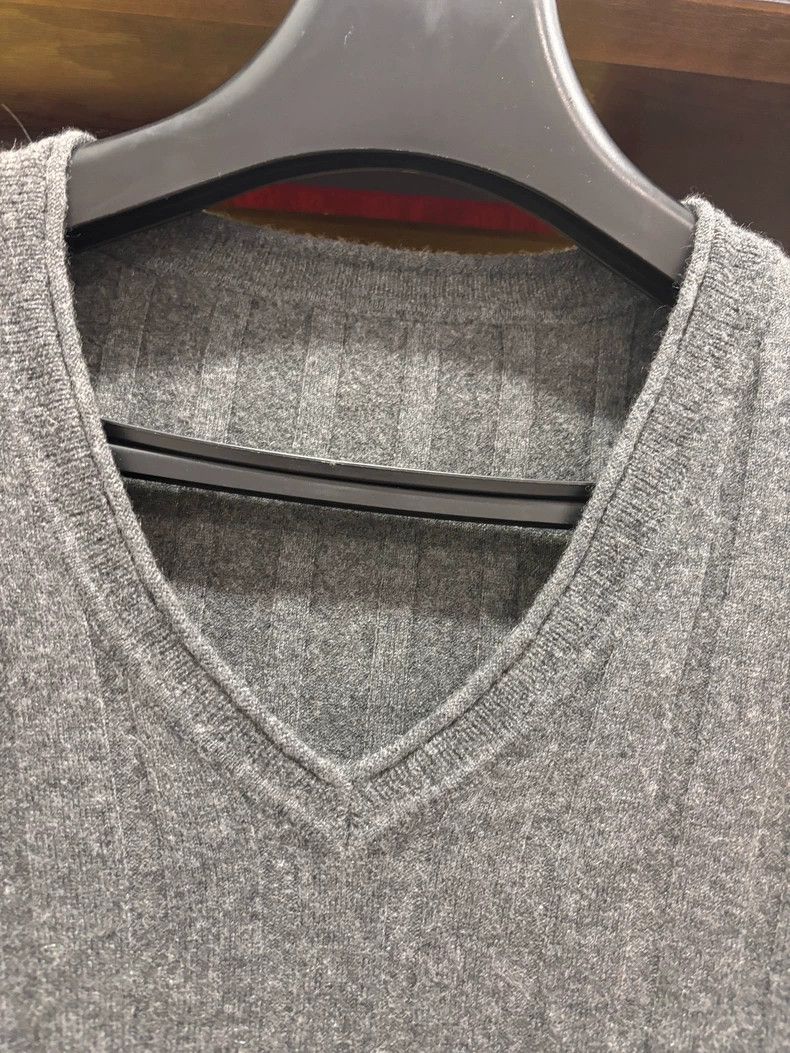 Dolce & Gabbana Gray Ribbed V-Neck Sweater for Men Size US XXL / EU 58 / 5 - 4 Thumbnail