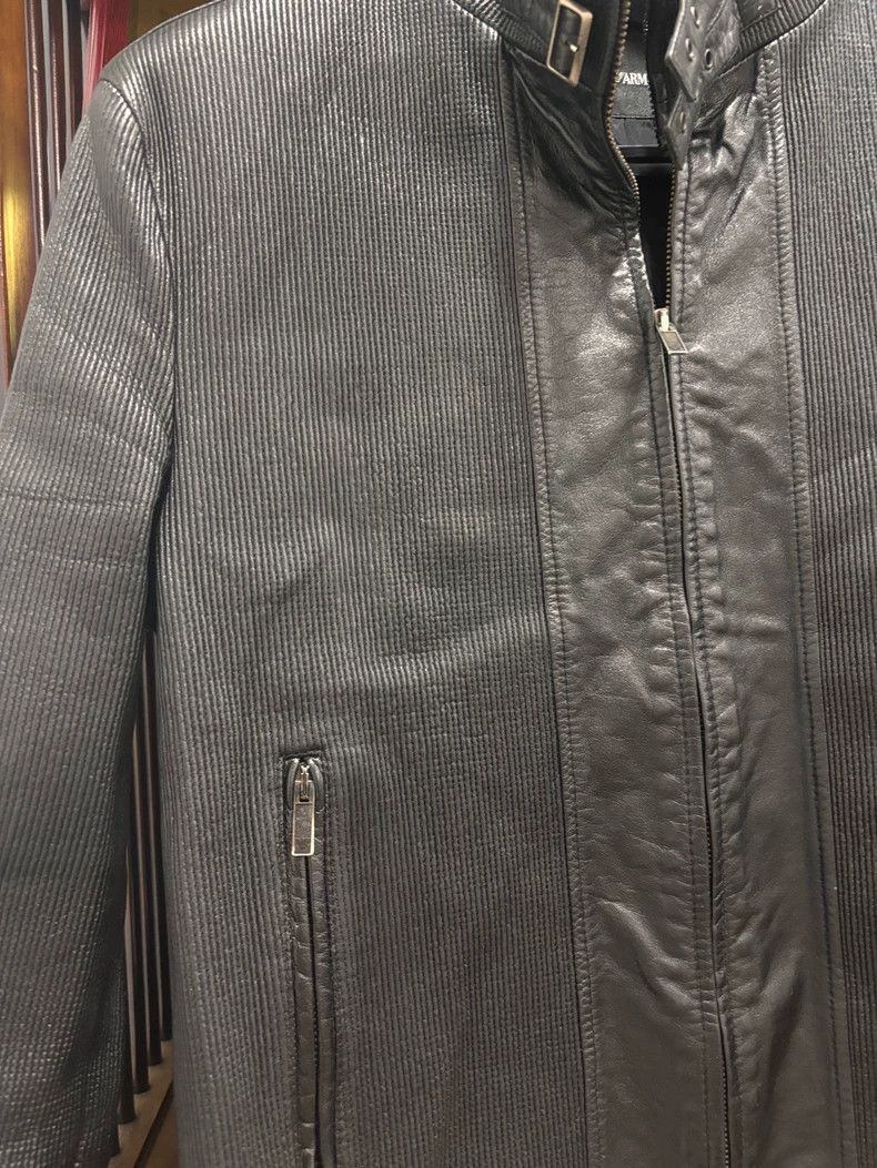 Emporio Armani Giorgio Armani Black Leather Jacket for Men Size US L / EU 52-54 / 3 - 5 Thumbnail