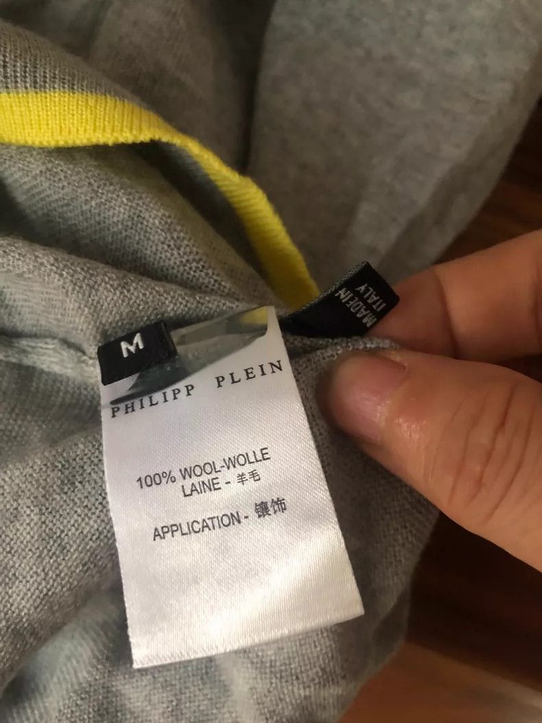 Philipp Plein Grey V-Neck Sweater with Yellow Trim Size US M / EU 48-50 / 2 - 5 Thumbnail