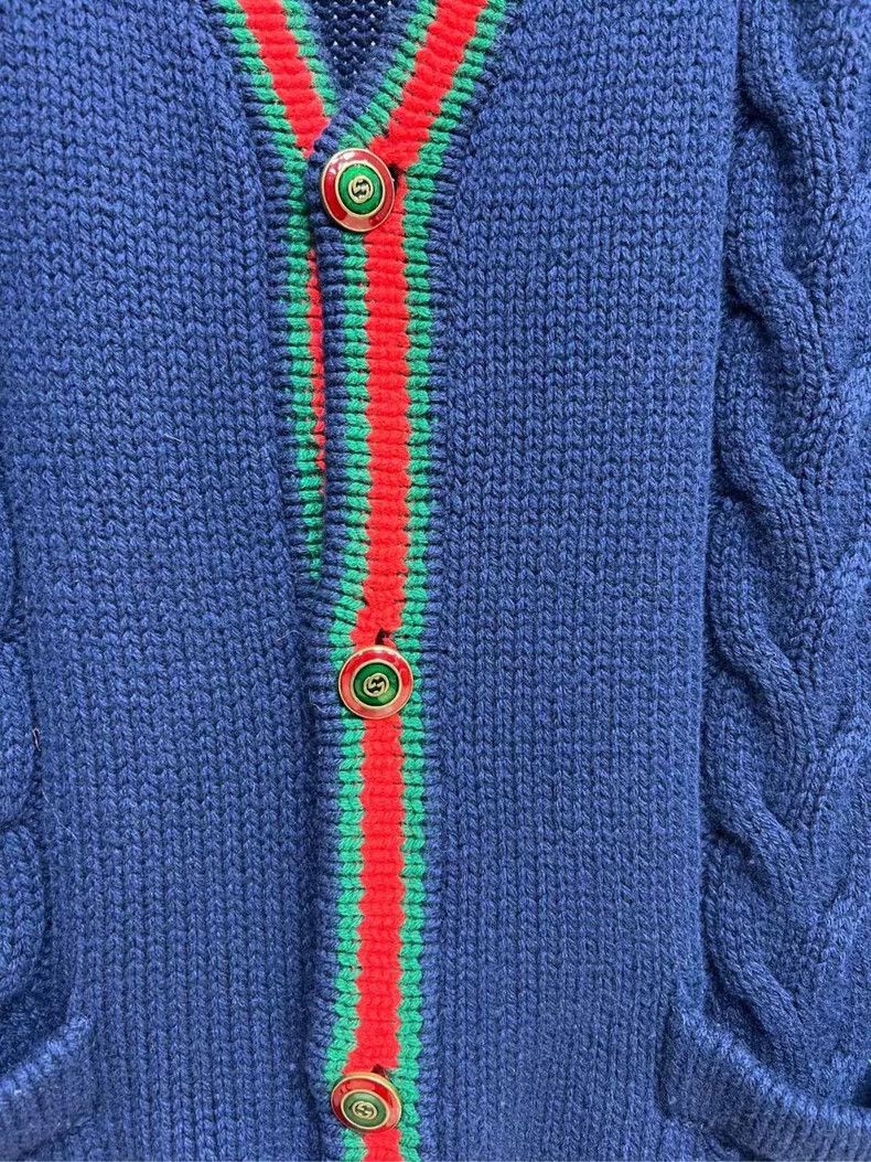 Gucci Gucci Cable Knit Cardigan with Red Green Stripes Size US XXL / EU 58 / 5 - 3 Thumbnail