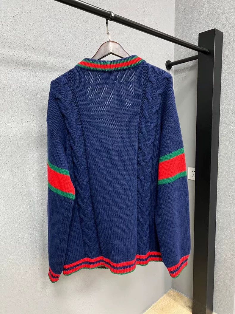 Gucci Gucci Cable Knit Cardigan with Red Green Stripes Size US XXL / EU 58 / 5 - 2 Thumbnail
