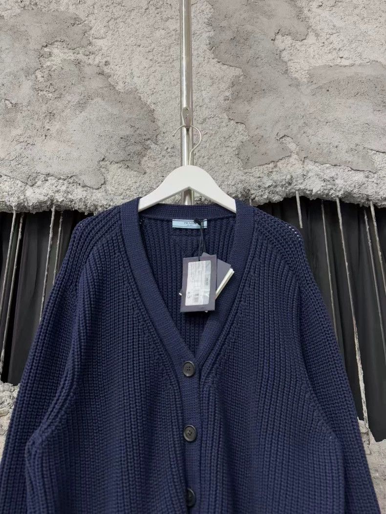 Prada Prada Navy Blue Wool Cardigan with Triangle Logo Size US S / EU 44-46 / 1 - 3 Thumbnail