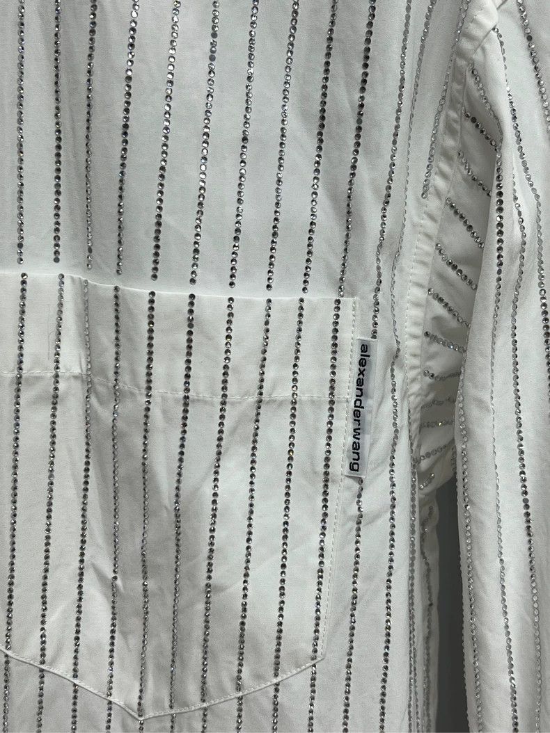 Alexander Wang Alexander Wang White Striped Shine Shirt Size US XXS / EU 40 - 3 Thumbnail