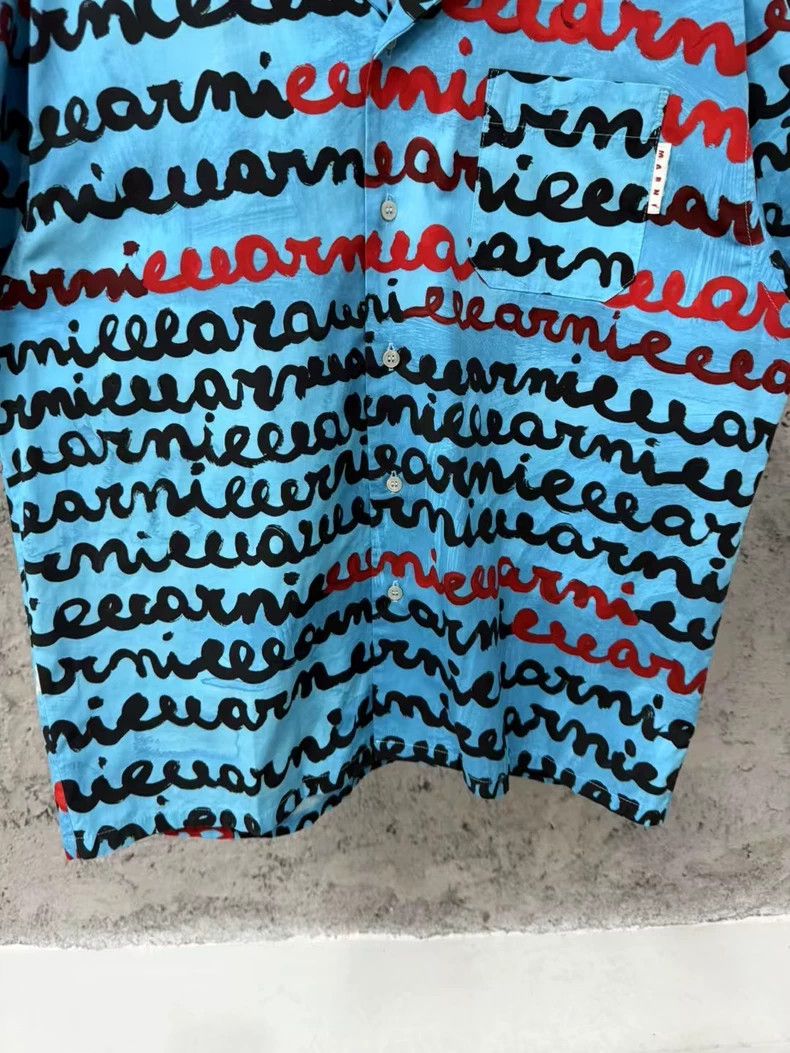 Marni Marni Blue Printed Graffiti Short Sleeve Shirt Size US M / EU 48-50 / 2 - 4 Thumbnail
