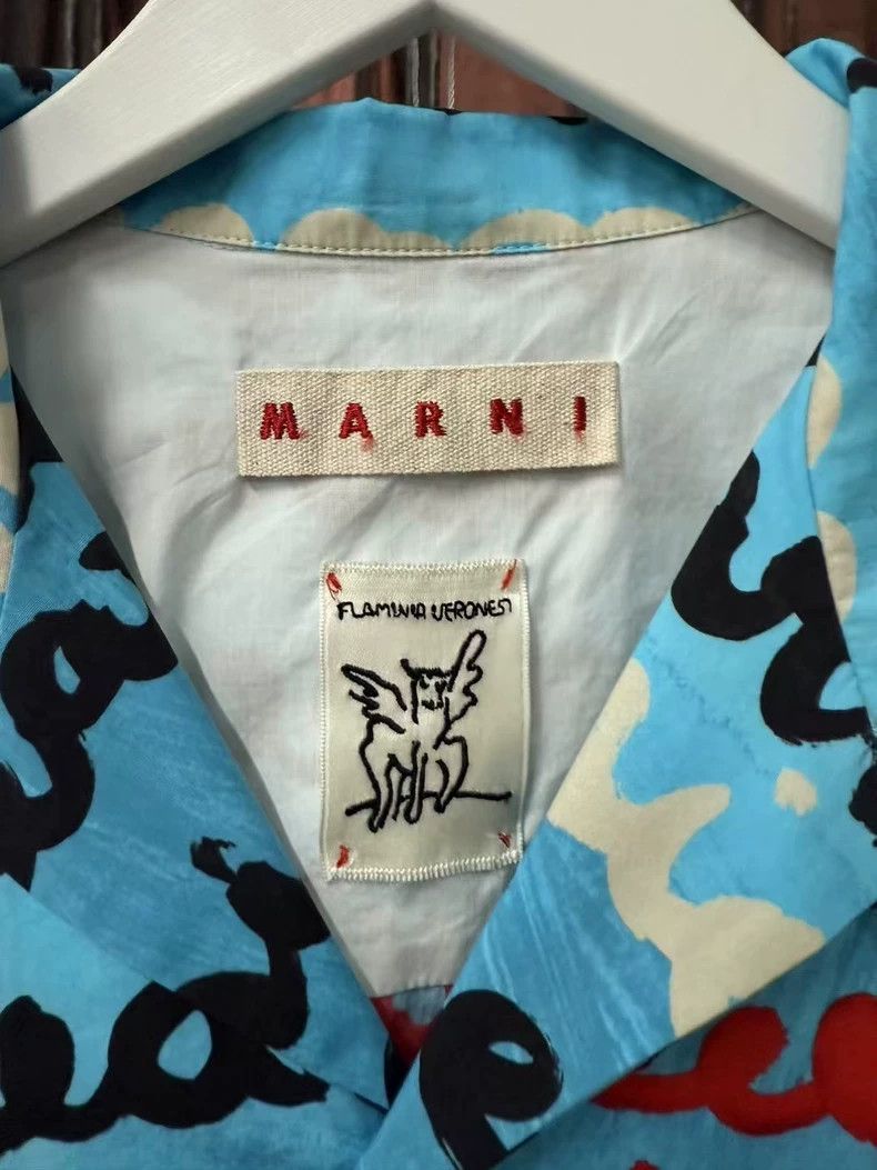 Marni Marni Blue Printed Graffiti Short Sleeve Shirt Size US M / EU 48-50 / 2 - 5 Thumbnail