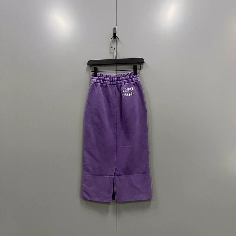 Prada Miu Miu Purple High Waist Logo Skirt Size US 26 / EU 42 - 2 Thumbnail