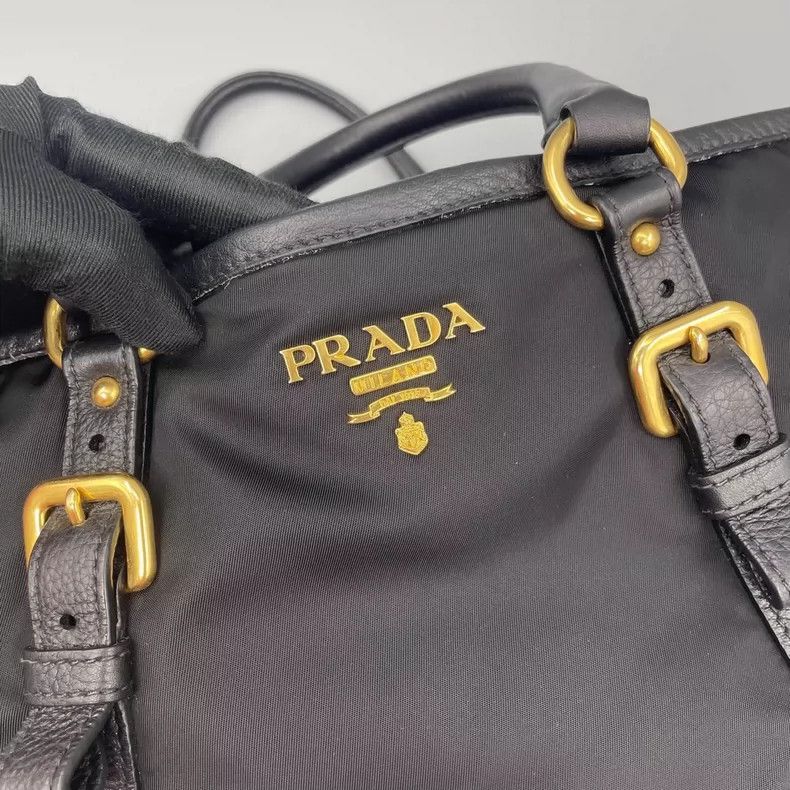 Prada Prada Black Nylon Tote Bag with Gold Accents Size ONE SIZE - 6 Thumbnail