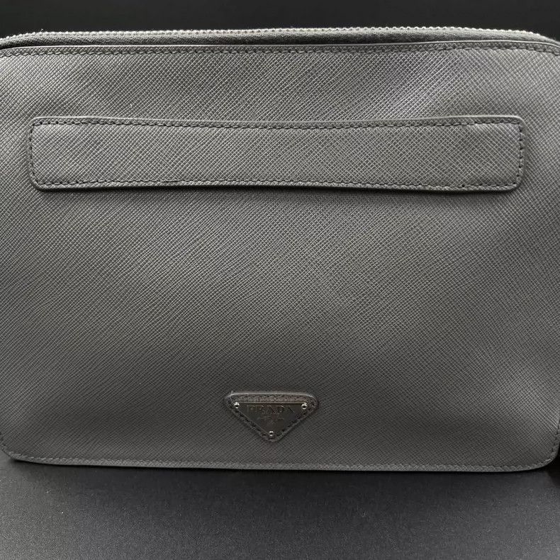 Prada PRADA Gray Triangular Logo Clutch Bag Size ONE SIZE - 6 Thumbnail
