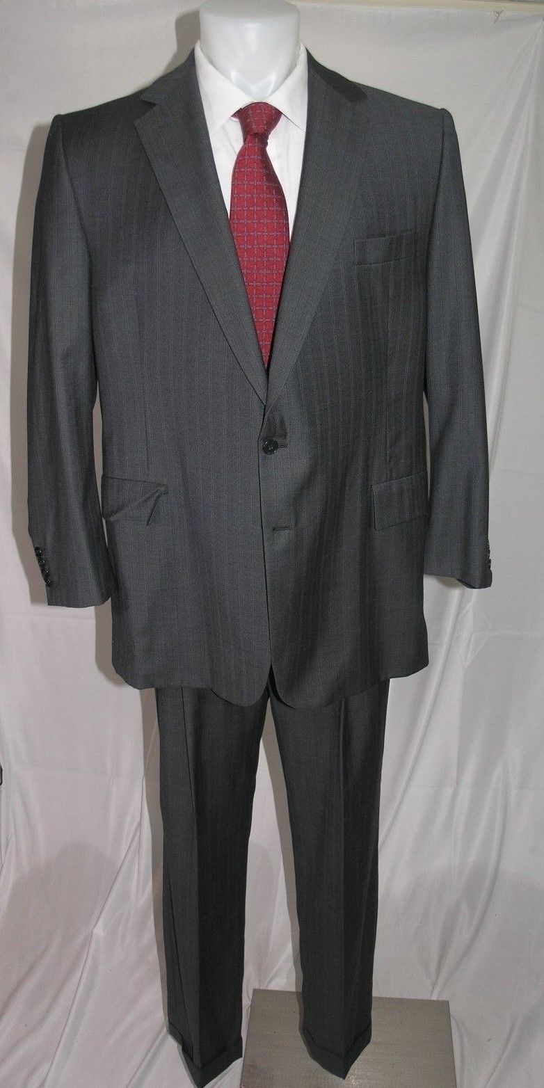 William Fioravanti Gray Stripe Two Button Bespoke Suit 46L