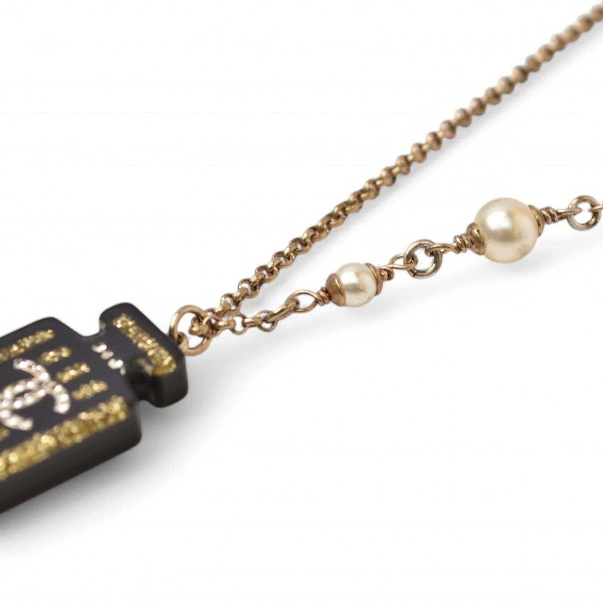 Chanel Chanel Necklace Pendant CHANEL Coco Mark Bottle Motif Rhinestone Gold Black Size ONE SIZE - 3 Thumbnail