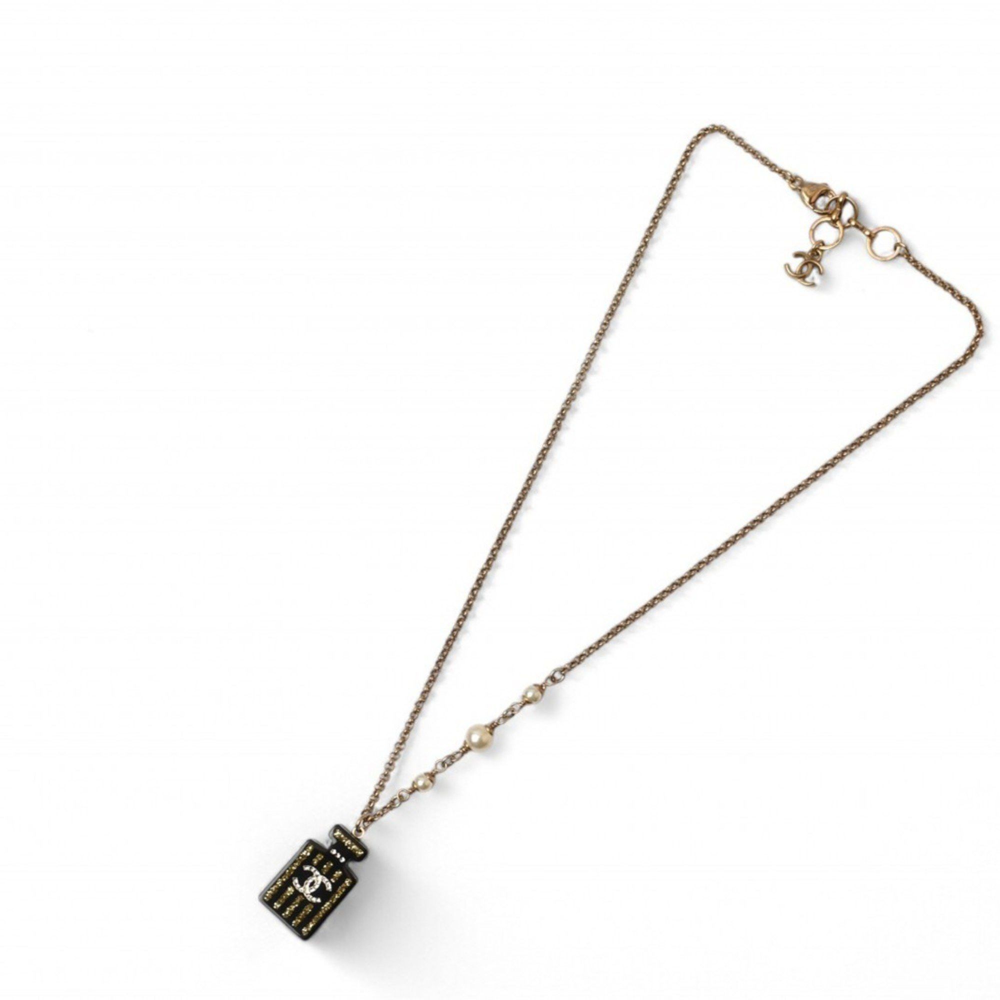 Chanel Chanel Necklace Pendant CHANEL Coco Mark Bottle Motif Rhinestone Gold Black Size ONE SIZE - 4 Thumbnail