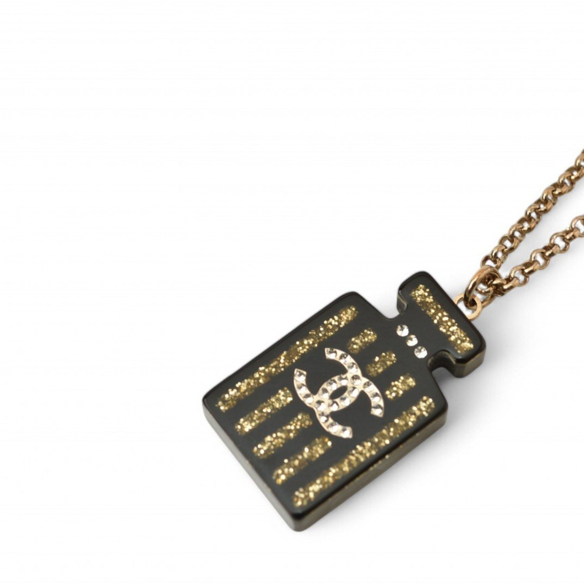 Chanel Chanel Necklace Pendant CHANEL Coco Mark Bottle Motif Rhinestone Gold Black Size ONE SIZE - 7 Thumbnail