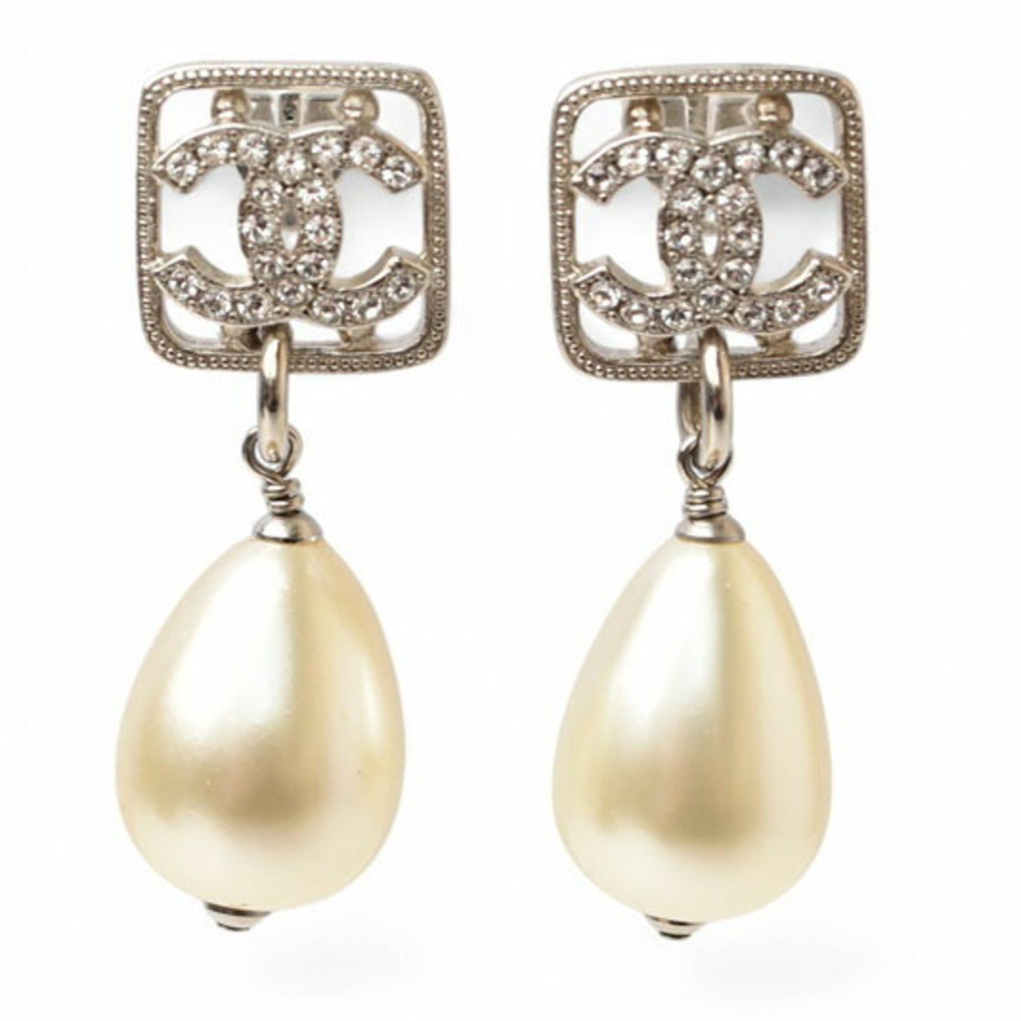 Chanel Chanel Earrings CHANEL CC Motif Coco Mark Rhinestone Swing Pearl Silver White F20 Size ONE SIZE - 5 Thumbnail