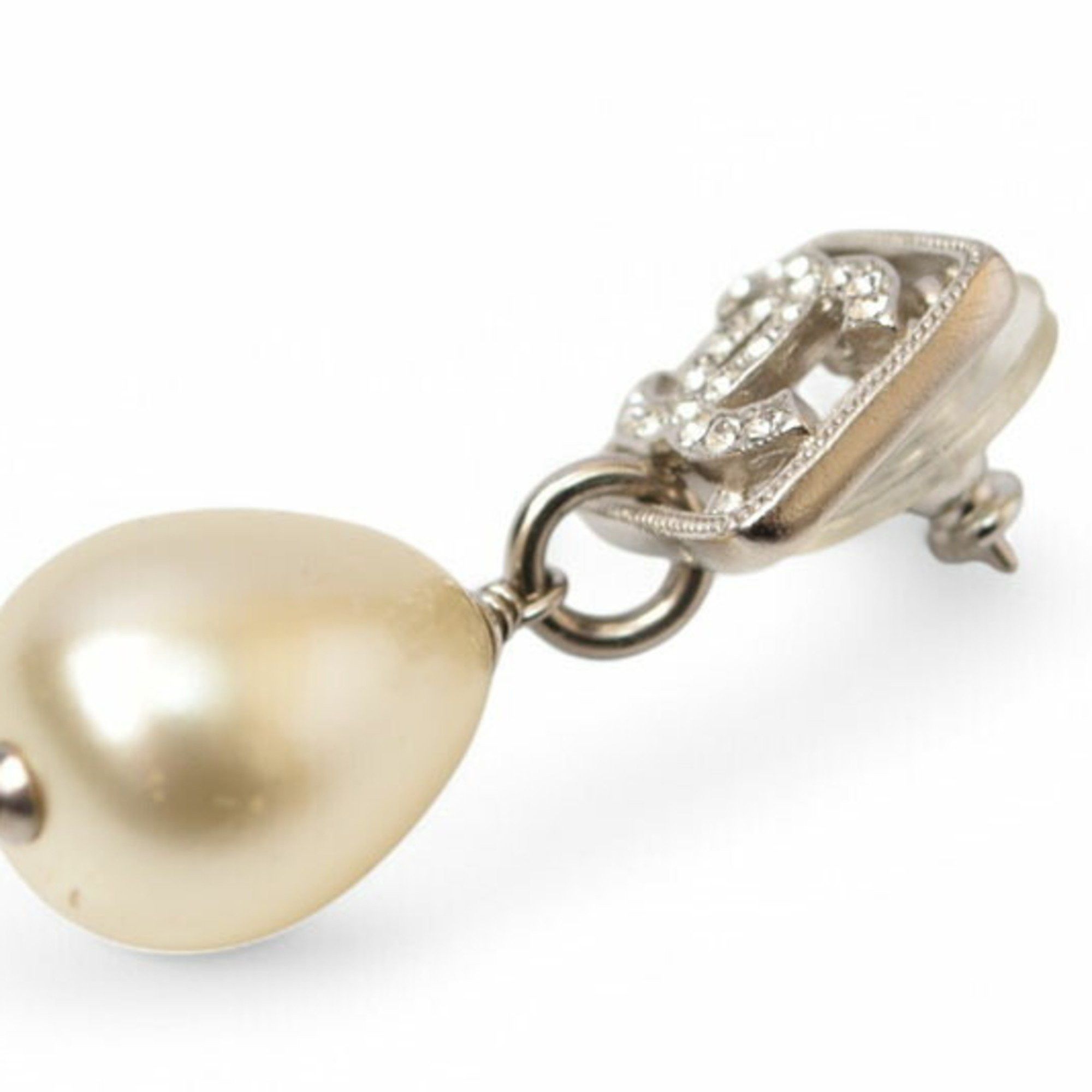 Chanel Chanel Earrings CHANEL CC Motif Coco Mark Rhinestone Swing Pearl Silver White F20 Size ONE SIZE - 3 Thumbnail