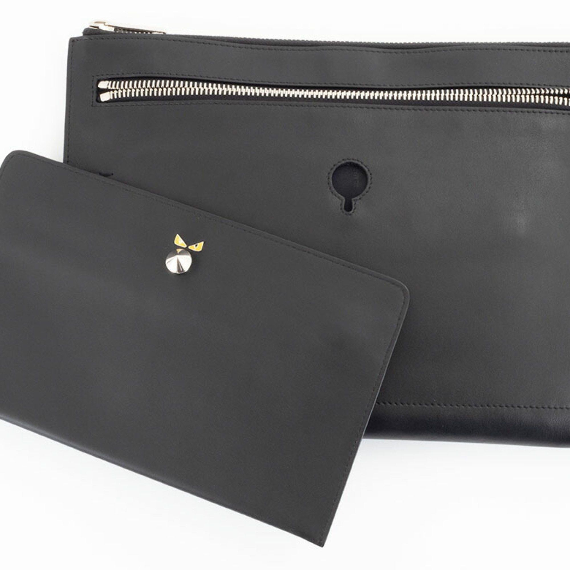 Fendi FENDI Monster Clutch Bag Second 7M0243 Calf Leather Black Men's Size ONE SIZE - 10 Thumbnail