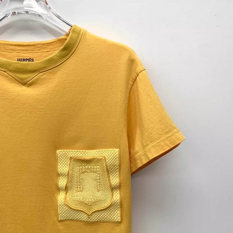 Hermes Hermes Yellow Logo Embroidered Cotton Tee Size US XXS / EU 40 - 3 Thumbnail