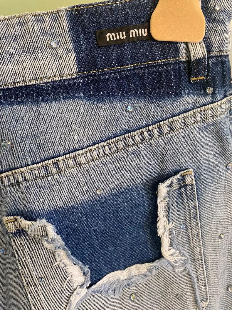 Prada Miu Miu Distressed Denim Shorts with Logo Size US 27 - 4 Thumbnail