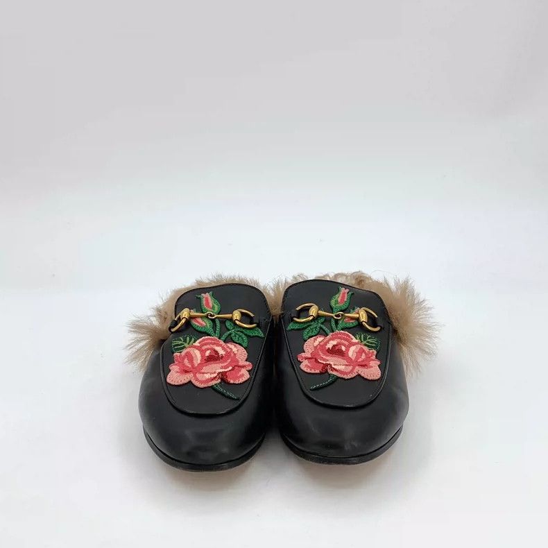 Gucci Gucci Black Rose Embroidered Leather Slippers Size US 6 / EU 39 - 3 Thumbnail