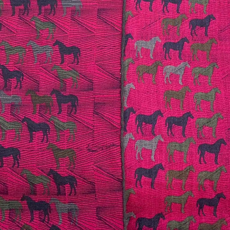 Hermes Hermes Pink Horse Print Cashmere Scarf Size ONE SIZE - 7 Thumbnail