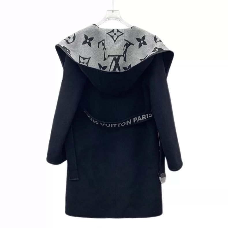 Louis Vuitton Louis Vuitton Black Logo Wool Hooded Coat Size US XXS / EU 40 - 2 Thumbnail