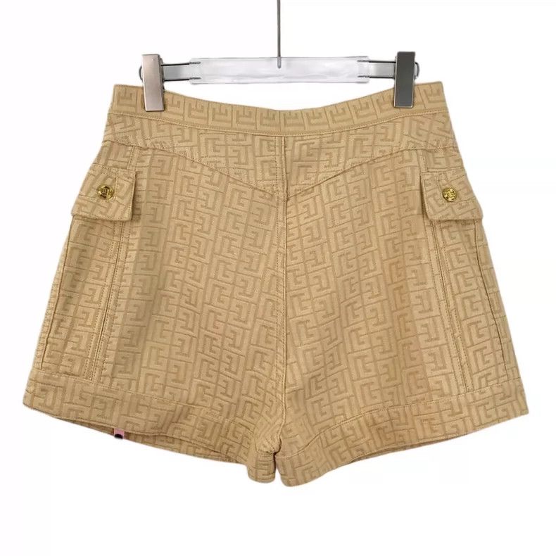Balmain Balmain Beige Logo Printed Cotton Shorts Size US 40 / EU 56 - 2 Thumbnail