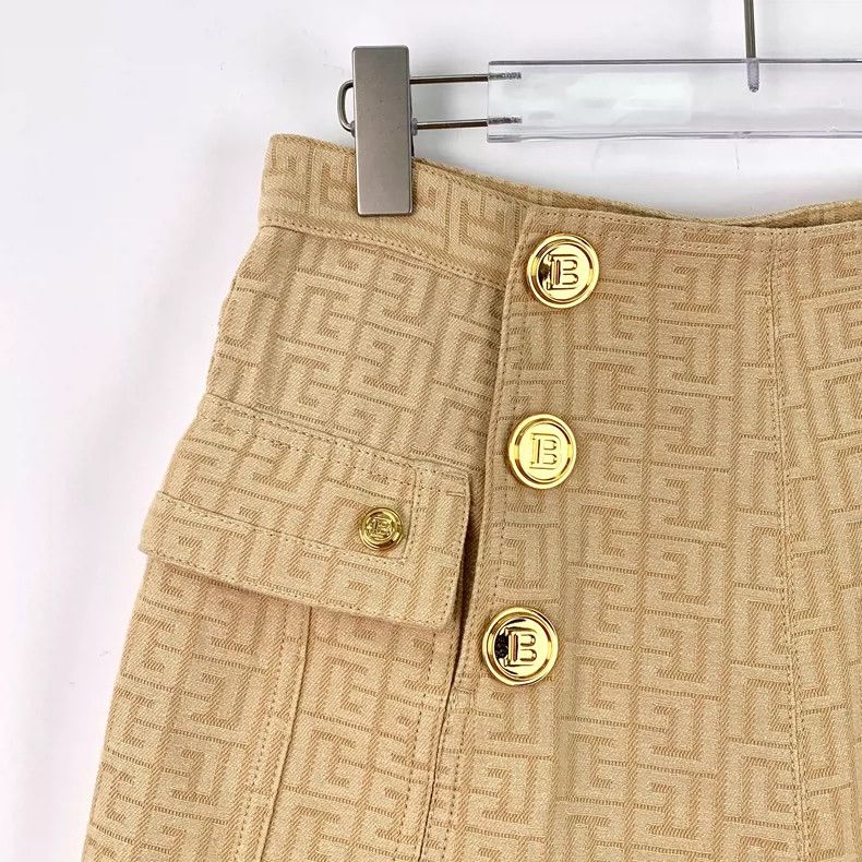 Balmain Balmain Beige Logo Printed Cotton Shorts Size US 40 / EU 56 - 3 Thumbnail