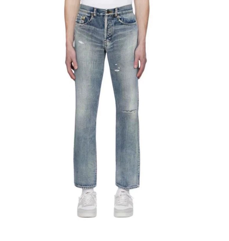 Saint Laurent Paris Saint Laurent Blue Distressed Denim Pants Size US 31 - 7 Thumbnail