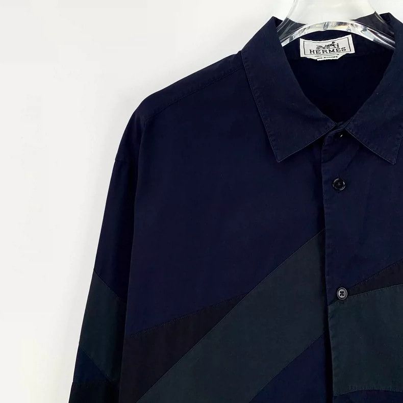 Hermes Hermes Dark Blue Cotton Long Sleeve Shirt Size US M / EU 48-50 / 2 - 3 Thumbnail