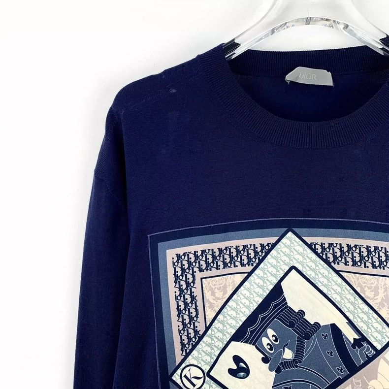 Dior Blue Logo Printed Wool Long Sleeve Knit Sweater Size US M / EU 48-50 / 2 - 3 Thumbnail