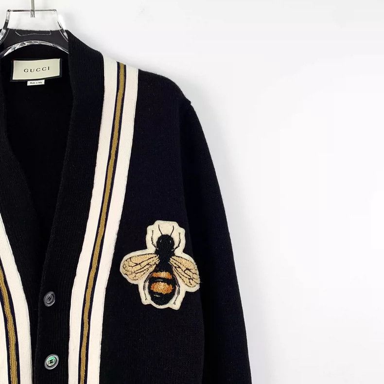 Gucci Gucci Black Striped Wool Cardigan with Bee Size US S / EU 44-46 / 1 - 3 Thumbnail