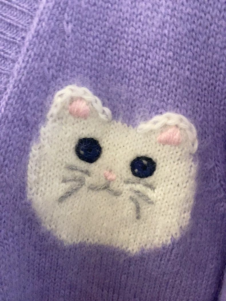Moncler Purple Soft Cardigan with Cat Design Size US M / EU 48-50 / 2 - 2 Thumbnail