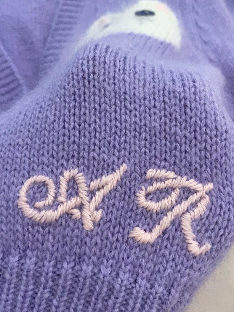 Moncler Purple Soft Cardigan with Cat Design Size US M / EU 48-50 / 2 - 9 Thumbnail